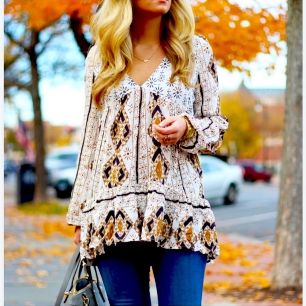 Free People Down by the Bay Tunic Ivory Combo